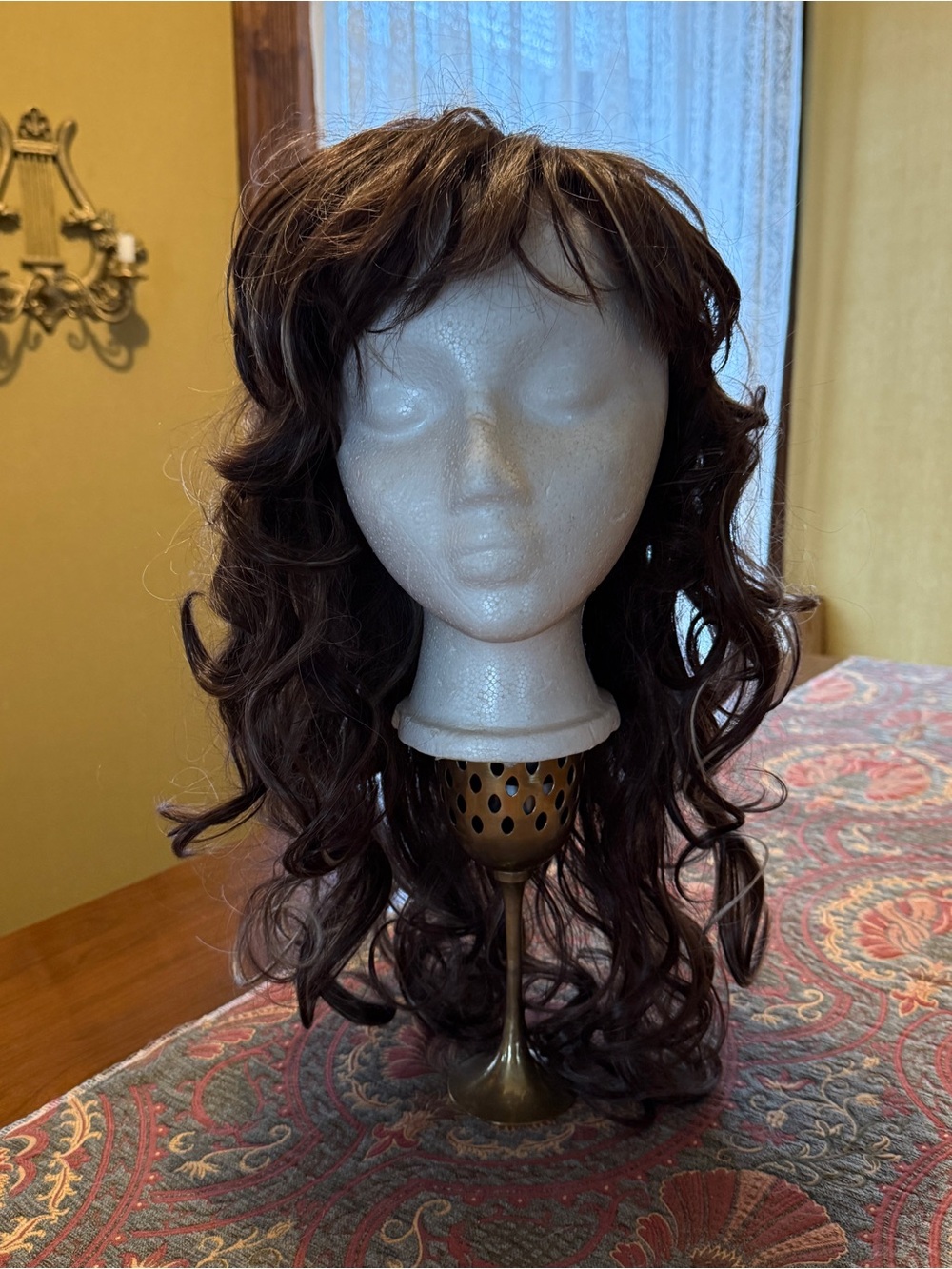 Brown Long Wavy Women's Wig with Bangs - Unbranded